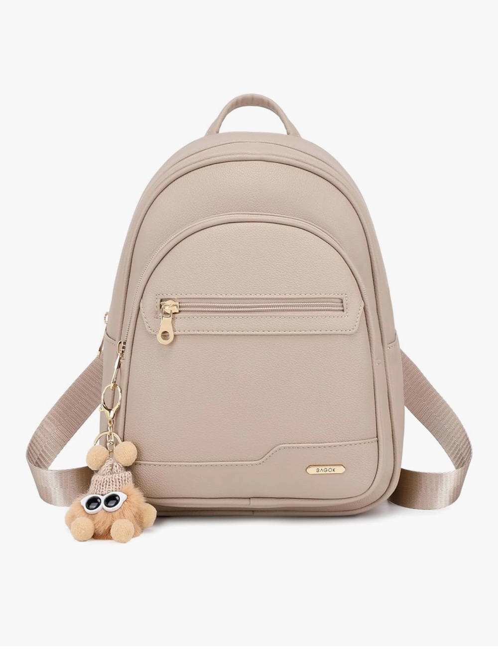 Women/Girls Cream  Mini Backpack Purse with Charm